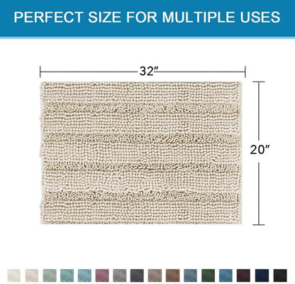 Sage Bathroom Rugs, Bath Mat Set of 2 Extra Thick Chenille Striped Pattern Shaggy Bath Rugs for Bath Room, Non Skid Bath Mats for Bathroom Floor (32 x 20 Plus 24 x 17 - Inches) - Colors B