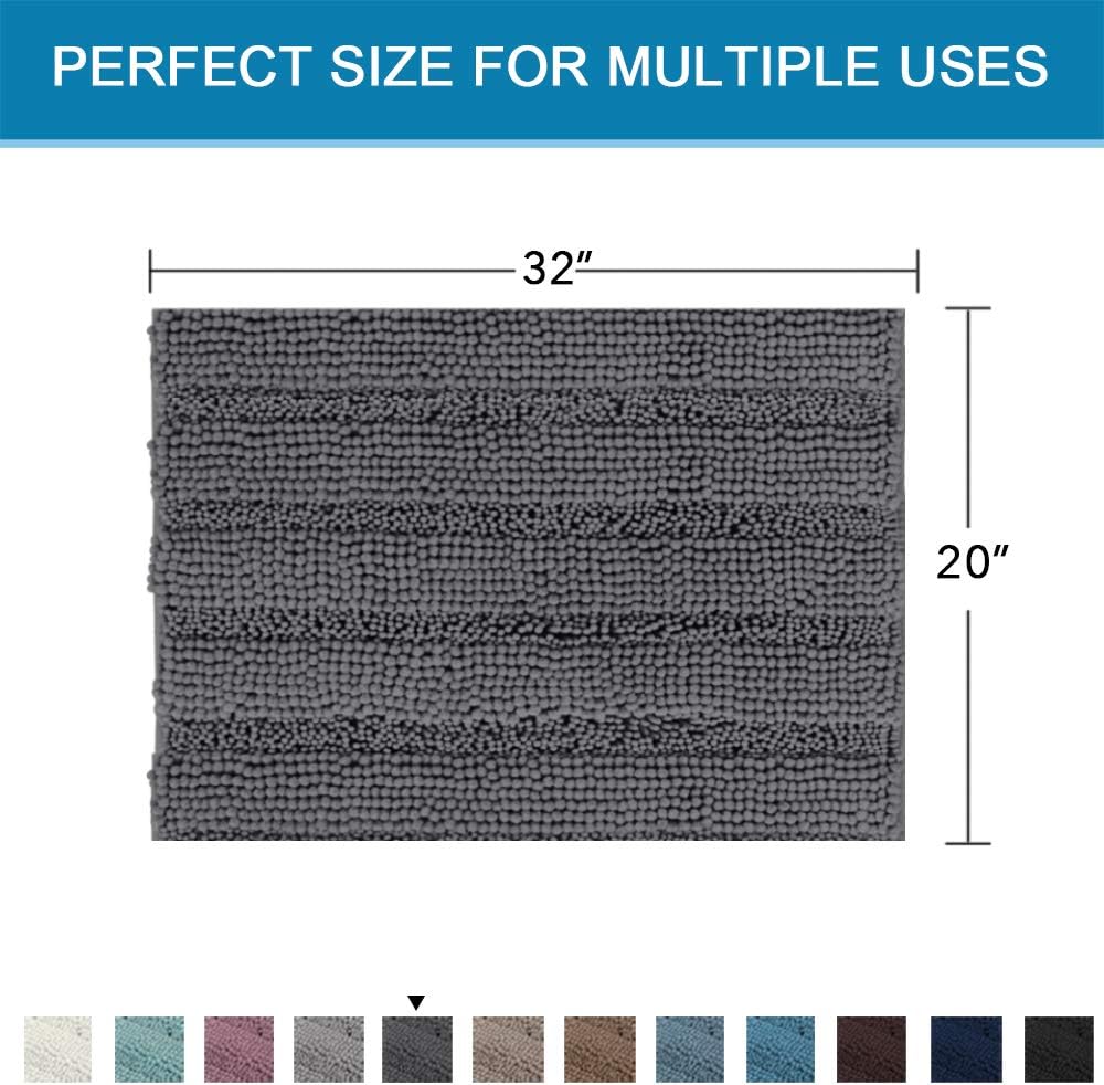 Sage Bathroom Rugs, Bath Mat Set of 2 Extra Thick Chenille Striped Pattern Shaggy Bath Rugs for Bath Room, Non Skid Bath Mats for Bathroom Floor (32 x 20 Plus 24 x 17 - Inches) - Colors B