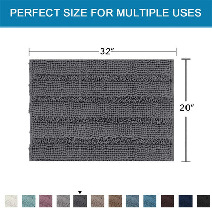 Sage Bathroom Rugs, Bath Mat Set of 2 Extra Thick Chenille Striped Pattern Shaggy Bath Rugs for Bath Room, Non Skid Bath Mats for Bathroom Floor (32 x 20 Plus 24 x 17 - Inches) - Colors B