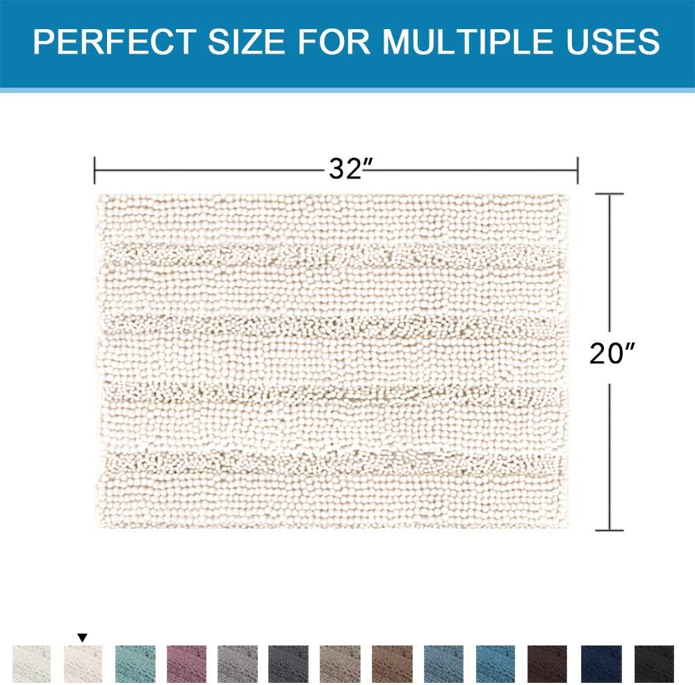 Sage Bathroom Rugs, Bath Mat Set of 2 Extra Thick Chenille Striped Pattern Shaggy Bath Rugs for Bath Room, Non Skid Bath Mats for Bathroom Floor (32 x 20 Plus 24 x 17 - Inches) - Colors B