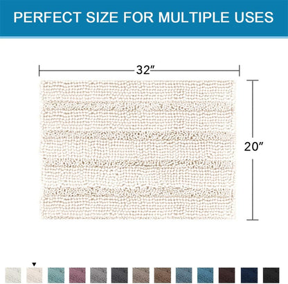 Sage Bathroom Rugs, Bath Mat Set of 2 Extra Thick Chenille Striped Pattern Shaggy Bath Rugs for Bath Room, Non Skid Bath Mats for Bathroom Floor (32 x 20 Plus 24 x 17 - Inches) - Colors B