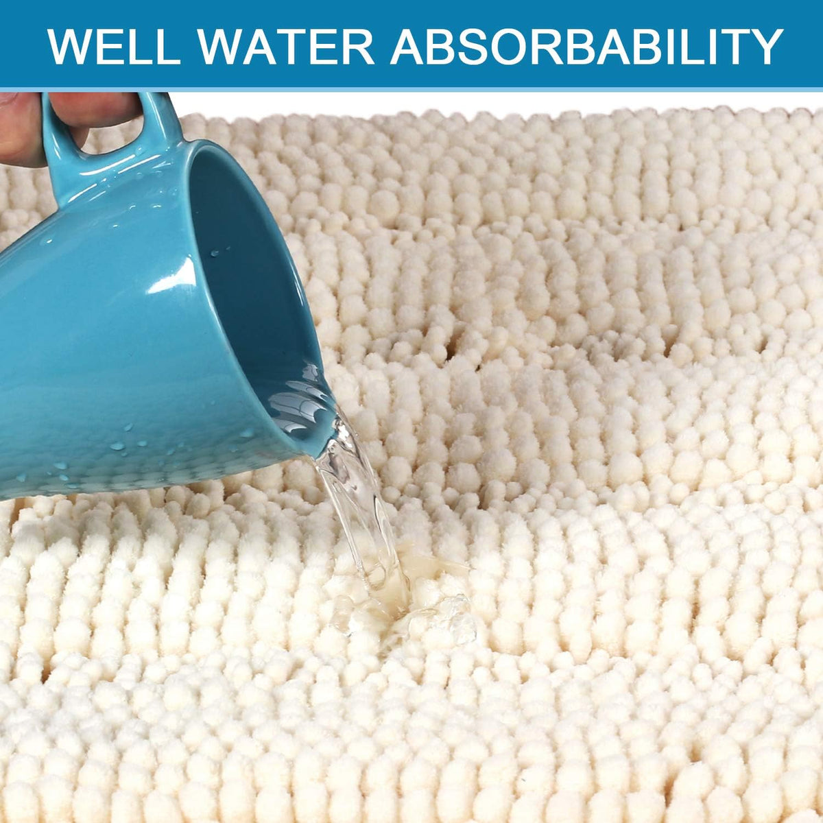 Sage Bathroom Rugs, Bath Mat Set of 2 Extra Thick Chenille Striped Pattern Shaggy Bath Rugs for Bath Room, Non Skid Bath Mats for Bathroom Floor (32 x 20 Plus 24 x 17 - Inches) - Colors B