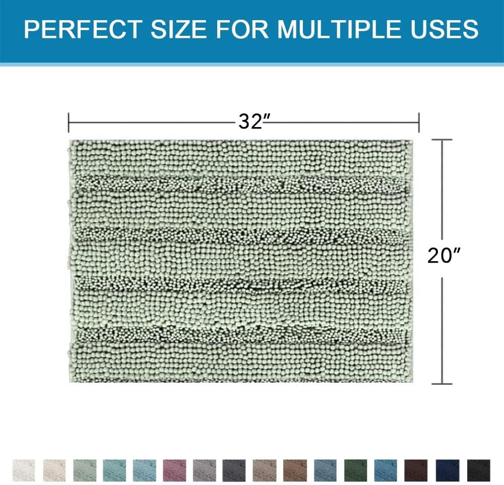 Sage Bathroom Rugs, Bath Mat Set of 2 Extra Thick Chenille Striped Pattern Shaggy Bath Rugs for Bath Room, Non Skid Bath Mats for Bathroom Floor (32 x 20 Plus 24 x 17 - Inches) - Colors B