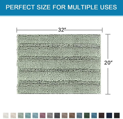 Sage Bathroom Rugs, Bath Mat Set of 2 Extra Thick Chenille Striped Pattern Shaggy Bath Rugs for Bath Room, Non Skid Bath Mats for Bathroom Floor (32 x 20 Plus 24 x 17 - Inches) - Colors B