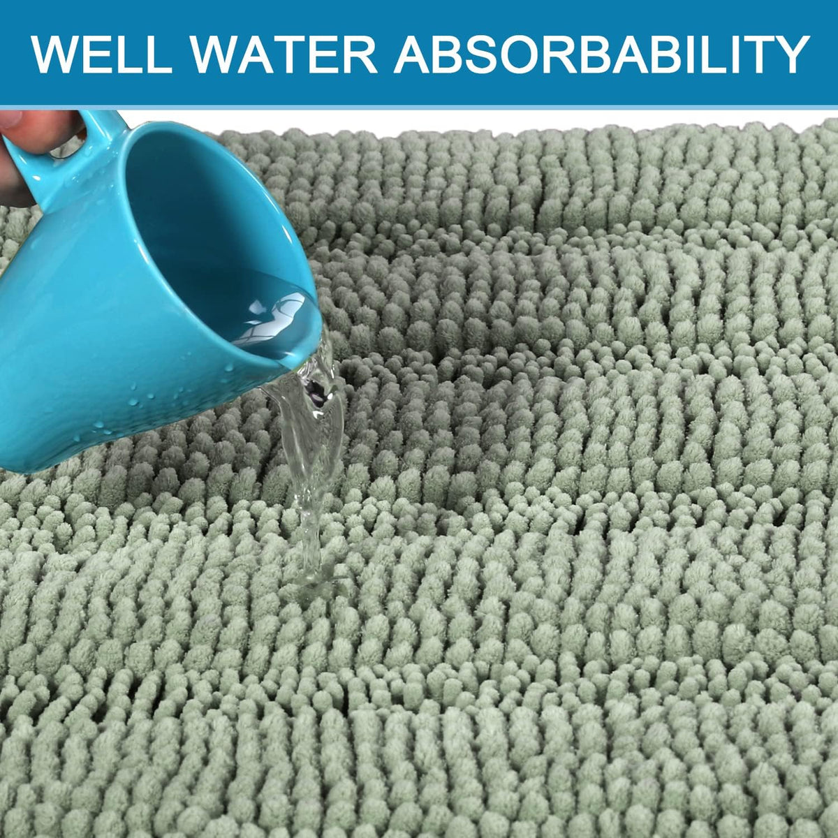 Sage Bathroom Rugs, Bath Mat Set of 2 Extra Thick Chenille Striped Pattern Shaggy Bath Rugs for Bath Room, Non Skid Bath Mats for Bathroom Floor (32 x 20 Plus 24 x 17 - Inches) - Colors B