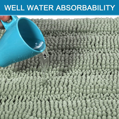 Sage Bathroom Rugs, Bath Mat Set of 2 Extra Thick Chenille Striped Pattern Shaggy Bath Rugs for Bath Room, Non Skid Bath Mats for Bathroom Floor (32 x 20 Plus 24 x 17 - Inches) - Colors B