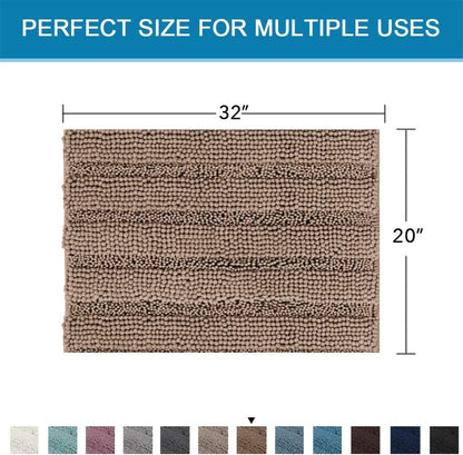 Sage Bathroom Rugs, Bath Mat Set of 2 Extra Thick Chenille Striped Pattern Shaggy Bath Rugs for Bath Room, Non Skid Bath Mats for Bathroom Floor (32 x 20 Plus 24 x 17 - Inches) - Colors B