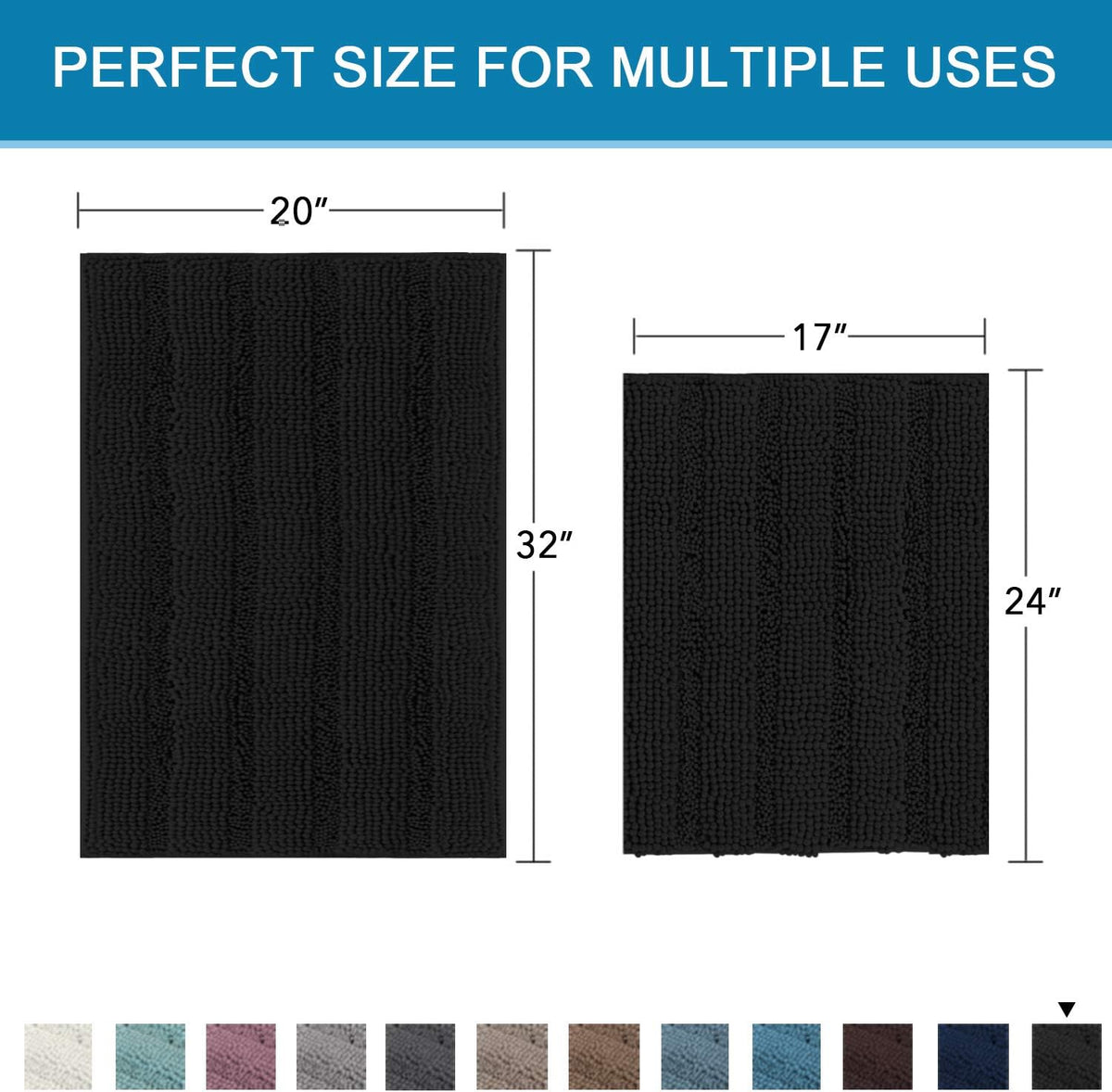 Sage Bathroom Rugs, Bath Mat Set of 2 Extra Thick Chenille Striped Pattern Shaggy Bath Rugs for Bath Room, Non Skid Bath Mats for Bathroom Floor (32 x 20 Plus 24 x 17 - Inches) - Colors B