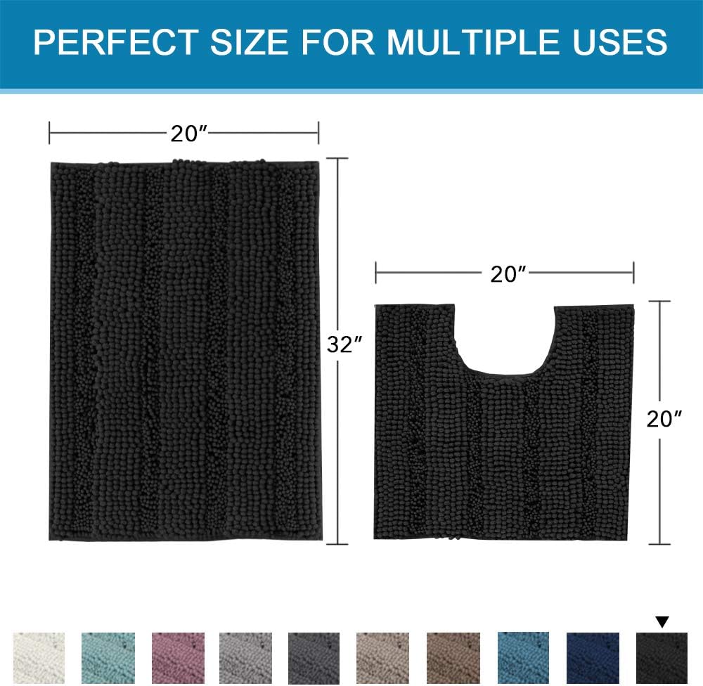 Sage Bathroom Rugs, Bath Mat Set of 2 Extra Thick Chenille Striped Pattern Shaggy Bath Rugs for Bath Room, Non Skid Bath Mats for Bathroom Floor (32 x 20 Plus 24 x 17 - Inches) - Colors B