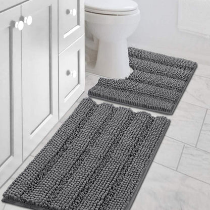 Sage Bathroom Rugs, Bath Mat Set of 2 Extra Thick Chenille Striped Pattern Shaggy Bath Rugs for Bath Room, Non Skid Bath Mats for Bathroom Floor (32 x 20 Plus 24 x 17 - Inches) - Colors B