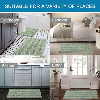 Sage Bathroom Rugs, Bath Mat Set of 2 Extra Thick Chenille Striped Pattern Shaggy Bath Rugs for Bath Room, Non Skid Bath Mats for Bathroom Floor (32 x 20 Plus 24 x 17 - Inches) - Colors B