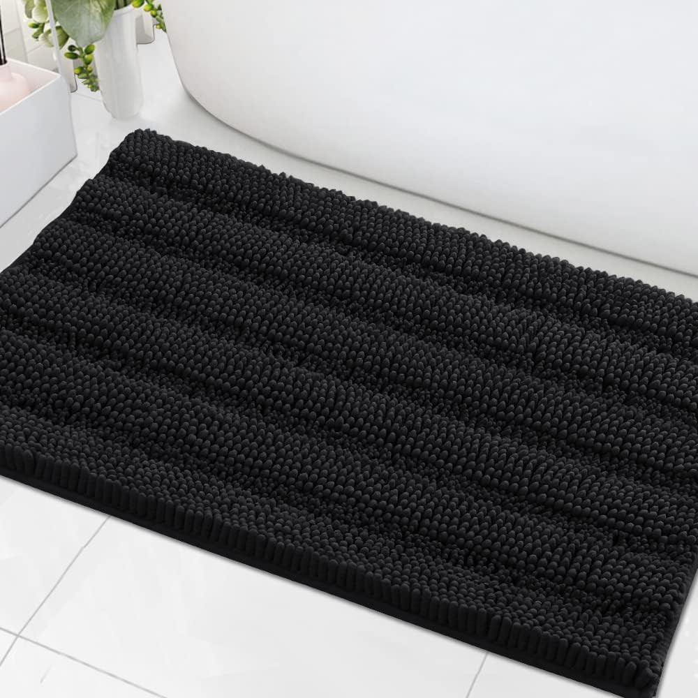 Sage Bathroom Rugs, Bath Mat Set of 2 Extra Thick Chenille Striped Pattern Shaggy Bath Rugs for Bath Room, Non Skid Bath Mats for Bathroom Floor (32 x 20 Plus 24 x 17 - Inches) - Colors B