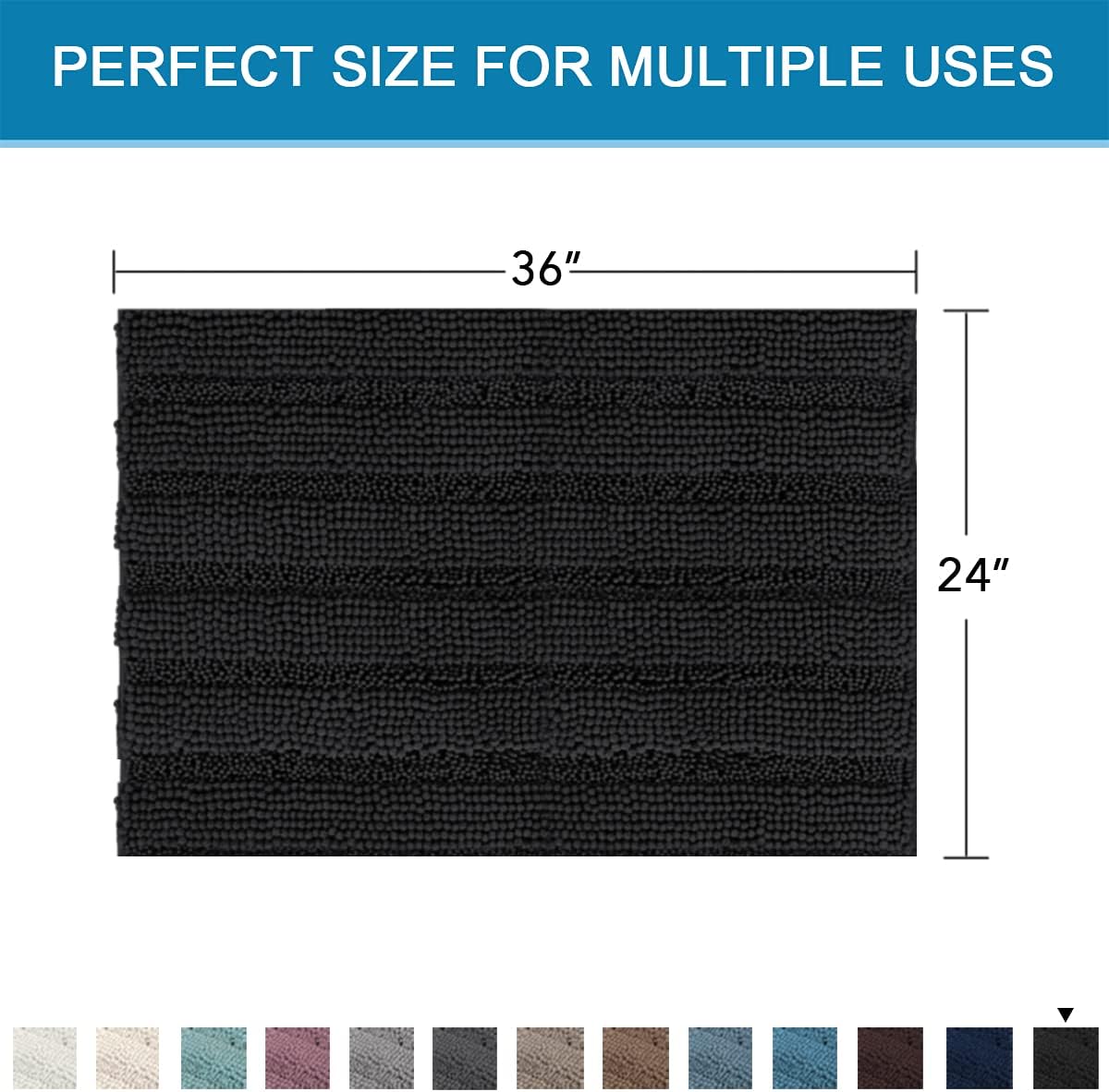 Sage Bathroom Rugs, Bath Mat Set of 2 Extra Thick Chenille Striped Pattern Shaggy Bath Rugs for Bath Room, Non Skid Bath Mats for Bathroom Floor (32 x 20 Plus 24 x 17 - Inches) - Colors B