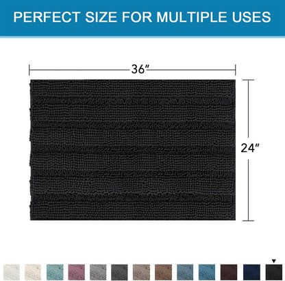 Sage Bathroom Rugs, Bath Mat Set of 2 Extra Thick Chenille Striped Pattern Shaggy Bath Rugs for Bath Room, Non Skid Bath Mats for Bathroom Floor (32 x 20 Plus 24 x 17 - Inches) - Colors B