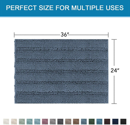 Sage Bathroom Rugs, Bath Mat Set of 2 Extra Thick Chenille Striped Pattern Shaggy Bath Rugs for Bath Room, Non Skid Bath Mats for Bathroom Floor (32 x 20 Plus 24 x 17 - Inches) - Colors B