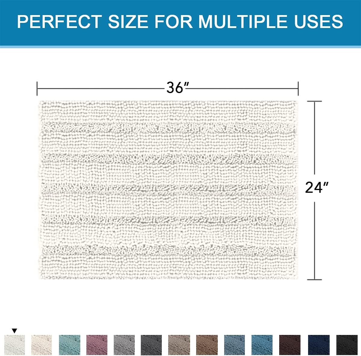 Sage Bathroom Rugs, Bath Mat Set of 2 Extra Thick Chenille Striped Pattern Shaggy Bath Rugs for Bath Room, Non Skid Bath Mats for Bathroom Floor (32 x 20 Plus 24 x 17 - Inches) - Colors B