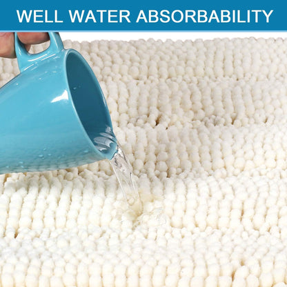 Sage Bathroom Rugs, Bath Mat Set of 2 Extra Thick Chenille Striped Pattern Shaggy Bath Rugs for Bath Room, Non Skid Bath Mats for Bathroom Floor (32 x 20 Plus 24 x 17 - Inches) - Colors B