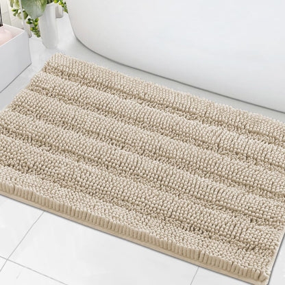 Sage Bathroom Rugs, Bath Mat Set of 2 Extra Thick Chenille Striped Pattern Shaggy Bath Rugs for Bath Room, Non Skid Bath Mats for Bathroom Floor (32 x 20 Plus 24 x 17 - Inches) - Colors B
