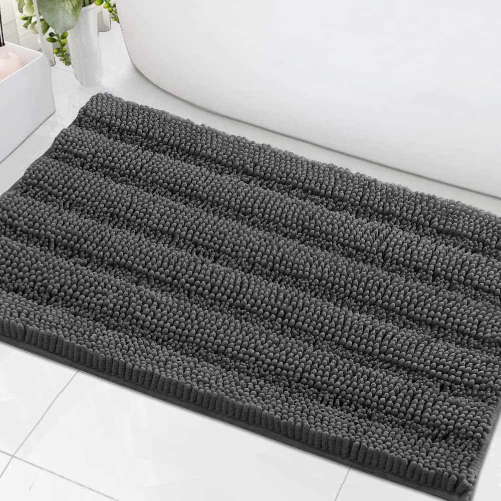Sage Bathroom Rugs, Bath Mat Set of 2 Extra Thick Chenille Striped Pattern Shaggy Bath Rugs for Bath Room, Non Skid Bath Mats for Bathroom Floor (32 x 20 Plus 24 x 17 - Inches) - Colors B