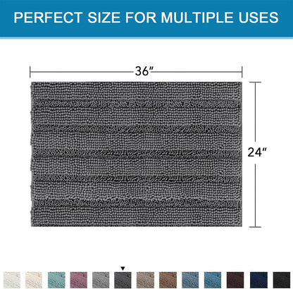 Sage Bathroom Rugs, Bath Mat Set of 2 Extra Thick Chenille Striped Pattern Shaggy Bath Rugs for Bath Room, Non Skid Bath Mats for Bathroom Floor (32 x 20 Plus 24 x 17 - Inches) - Colors B