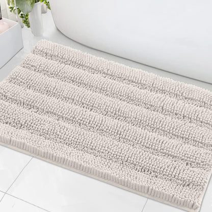 Sage Bathroom Rugs, Bath Mat Set of 2 Extra Thick Chenille Striped Pattern Shaggy Bath Rugs for Bath Room, Non Skid Bath Mats for Bathroom Floor (32 x 20 Plus 24 x 17 - Inches) - Colors B