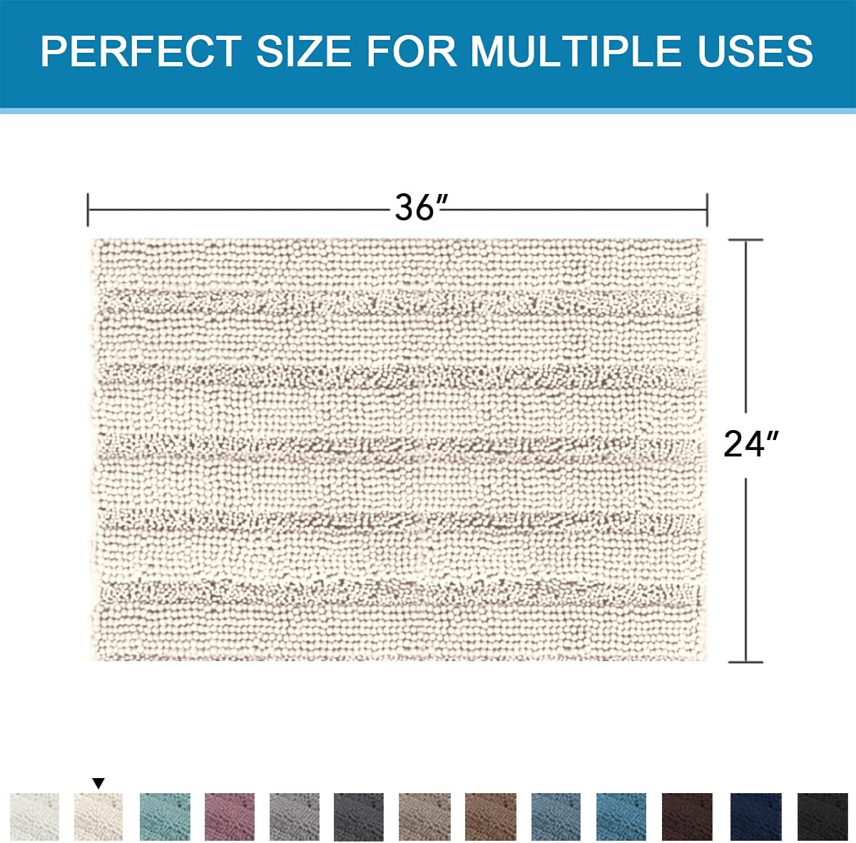 Sage Bathroom Rugs, Bath Mat Set of 2 Extra Thick Chenille Striped Pattern Shaggy Bath Rugs for Bath Room, Non Skid Bath Mats for Bathroom Floor (32 x 20 Plus 24 x 17 - Inches) - Colors B