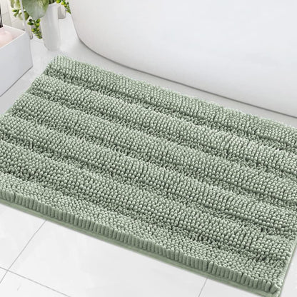 Sage Bathroom Rugs, Bath Mat Set of 2 Extra Thick Chenille Striped Pattern Shaggy Bath Rugs for Bath Room, Non Skid Bath Mats for Bathroom Floor (32 x 20 Plus 24 x 17 - Inches) - Colors B