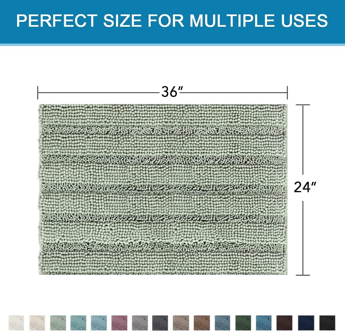 Sage Bathroom Rugs, Bath Mat Set of 2 Extra Thick Chenille Striped Pattern Shaggy Bath Rugs for Bath Room, Non Skid Bath Mats for Bathroom Floor (32 x 20 Plus 24 x 17 - Inches) - Colors B