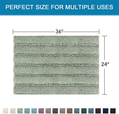 Sage Bathroom Rugs, Bath Mat Set of 2 Extra Thick Chenille Striped Pattern Shaggy Bath Rugs for Bath Room, Non Skid Bath Mats for Bathroom Floor (32 x 20 Plus 24 x 17 - Inches) - Colors B