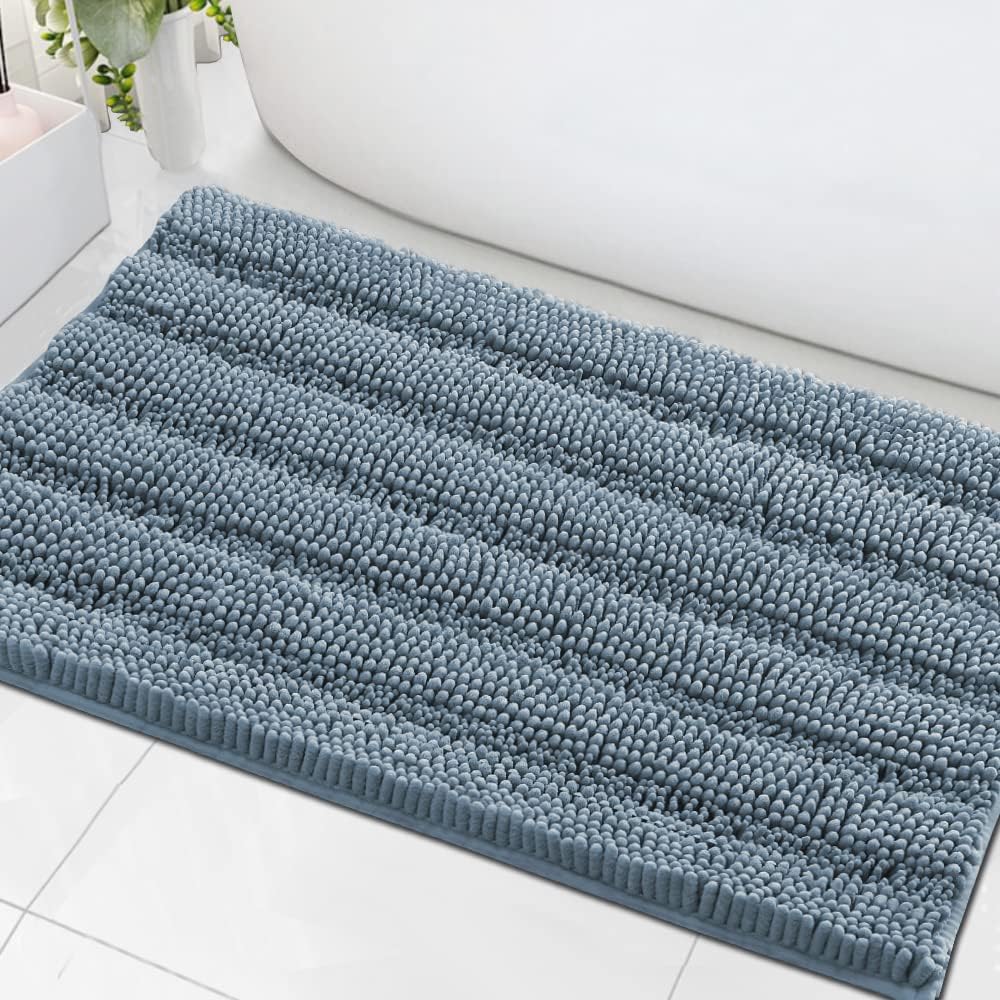 Sage Bathroom Rugs, Bath Mat Set of 2 Extra Thick Chenille Striped Pattern Shaggy Bath Rugs for Bath Room, Non Skid Bath Mats for Bathroom Floor (32 x 20 Plus 24 x 17 - Inches) - Colors B