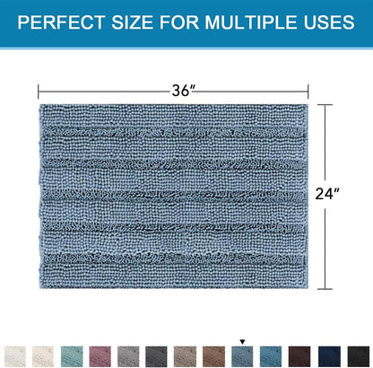 Sage Bathroom Rugs, Bath Mat Set of 2 Extra Thick Chenille Striped Pattern Shaggy Bath Rugs for Bath Room, Non Skid Bath Mats for Bathroom Floor (32 x 20 Plus 24 x 17 - Inches) - Colors B