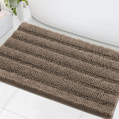 Sage Bathroom Rugs, Bath Mat Set of 2 Extra Thick Chenille Striped Pattern Shaggy Bath Rugs for Bath Room, Non Skid Bath Mats for Bathroom Floor (32 x 20 Plus 24 x 17 - Inches) - Colors B
