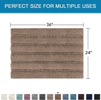 Sage Bathroom Rugs, Bath Mat Set of 2 Extra Thick Chenille Striped Pattern Shaggy Bath Rugs for Bath Room, Non Skid Bath Mats for Bathroom Floor (32 x 20 Plus 24 x 17 - Inches) - Colors B