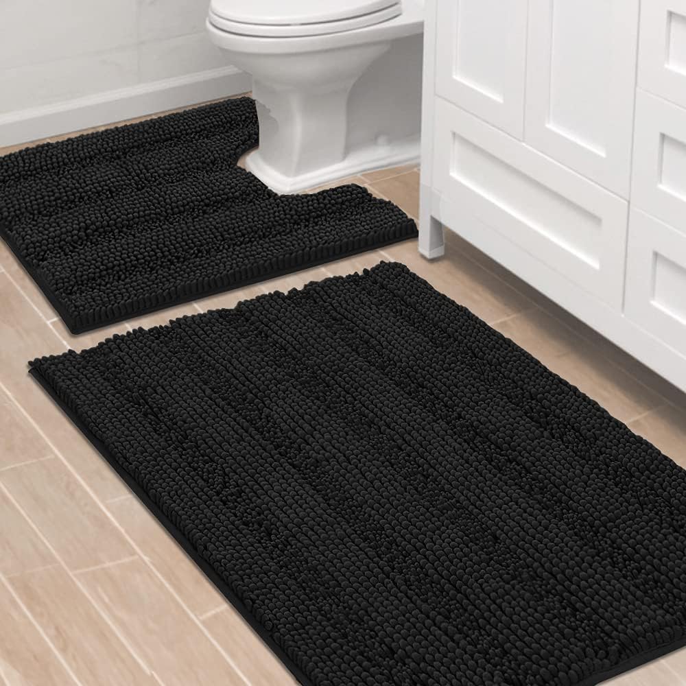 Sage Bathroom Rugs, Bath Mat Set of 2 Extra Thick Chenille Striped Pattern Shaggy Bath Rugs for Bath Room, Non Skid Bath Mats for Bathroom Floor (32 x 20 Plus 24 x 17 - Inches) - Colors B
