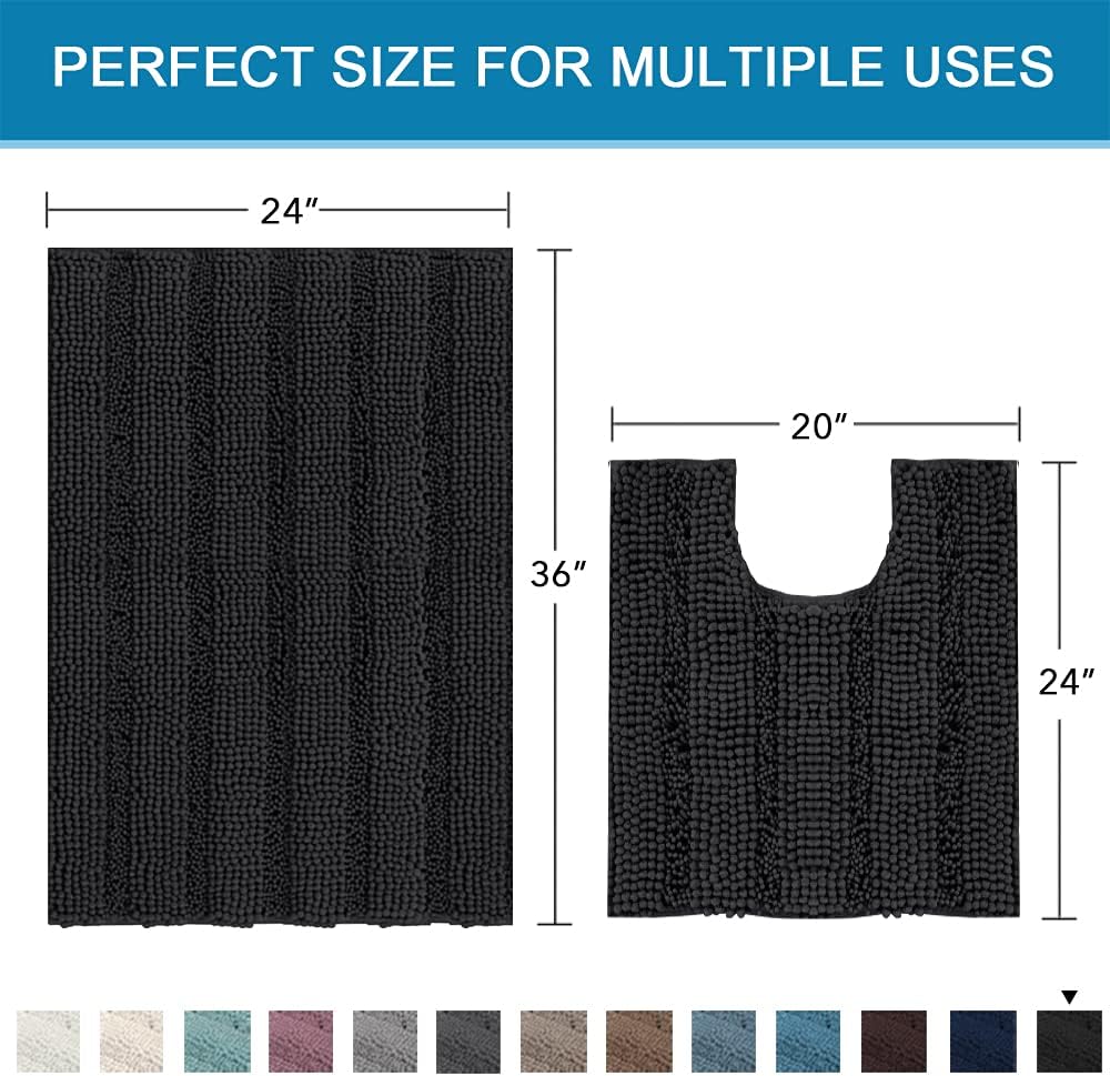Sage Bathroom Rugs, Bath Mat Set of 2 Extra Thick Chenille Striped Pattern Shaggy Bath Rugs for Bath Room, Non Skid Bath Mats for Bathroom Floor (32 x 20 Plus 24 x 17 - Inches) - Colors B