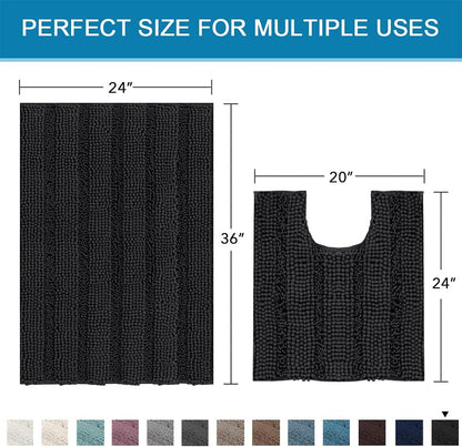 Sage Bathroom Rugs, Bath Mat Set of 2 Extra Thick Chenille Striped Pattern Shaggy Bath Rugs for Bath Room, Non Skid Bath Mats for Bathroom Floor (32 x 20 Plus 24 x 17 - Inches) - Colors B