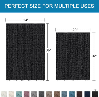 Sage Bathroom Rugs, Bath Mat Set of 2 Extra Thick Chenille Striped Pattern Shaggy Bath Rugs for Bath Room, Non Skid Bath Mats for Bathroom Floor (32 x 20 Plus 24 x 17 - Inches) - Colors B