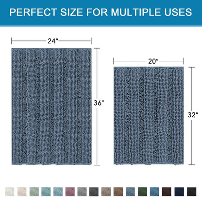 Sage Bathroom Rugs, Bath Mat Set of 2 Extra Thick Chenille Striped Pattern Shaggy Bath Rugs for Bath Room, Non Skid Bath Mats for Bathroom Floor (32 x 20 Plus 24 x 17 - Inches) - Colors B