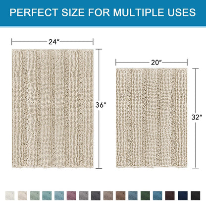 Sage Bathroom Rugs, Bath Mat Set of 2 Extra Thick Chenille Striped Pattern Shaggy Bath Rugs for Bath Room, Non Skid Bath Mats for Bathroom Floor (32 x 20 Plus 24 x 17 - Inches) - Colors B