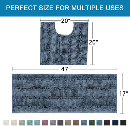 Sage Bathroom Rugs, Bath Mat Set of 2 Extra Thick Chenille Striped Pattern Shaggy Bath Rugs for Bath Room, Non Skid Bath Mats for Bathroom Floor (32 x 20 Plus 24 x 17 - Inches) - Colors B