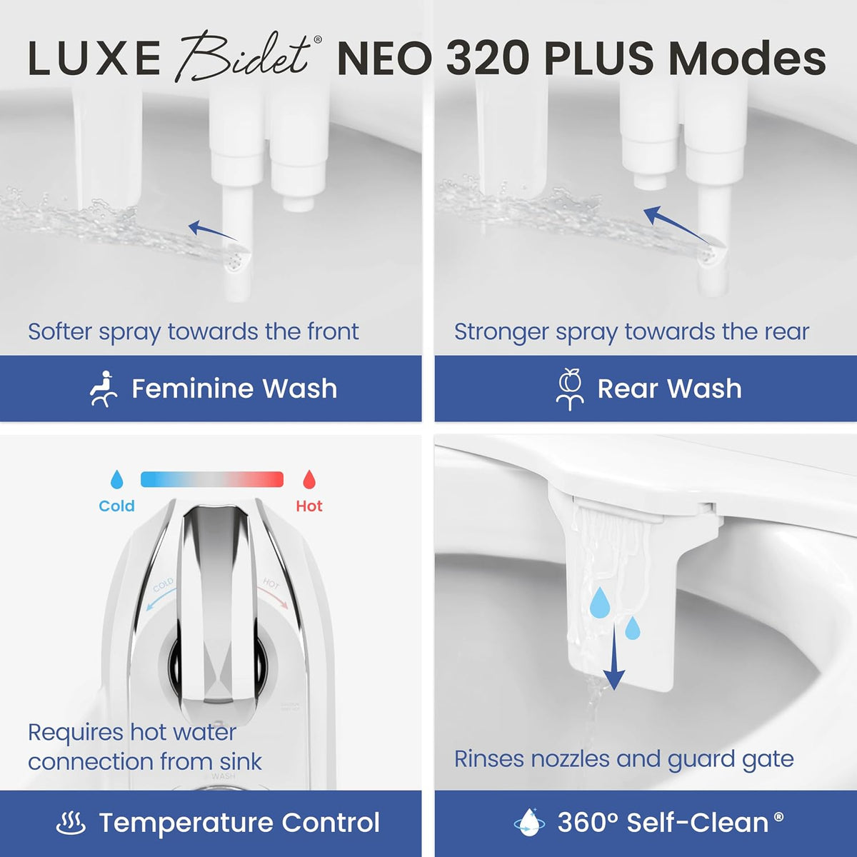 NEO 320 PLUS - Warm Water Bidet Attachment for Toilet, White
