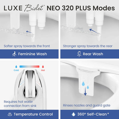 NEO 320 PLUS - Warm Water Bidet Attachment for Toilet, White