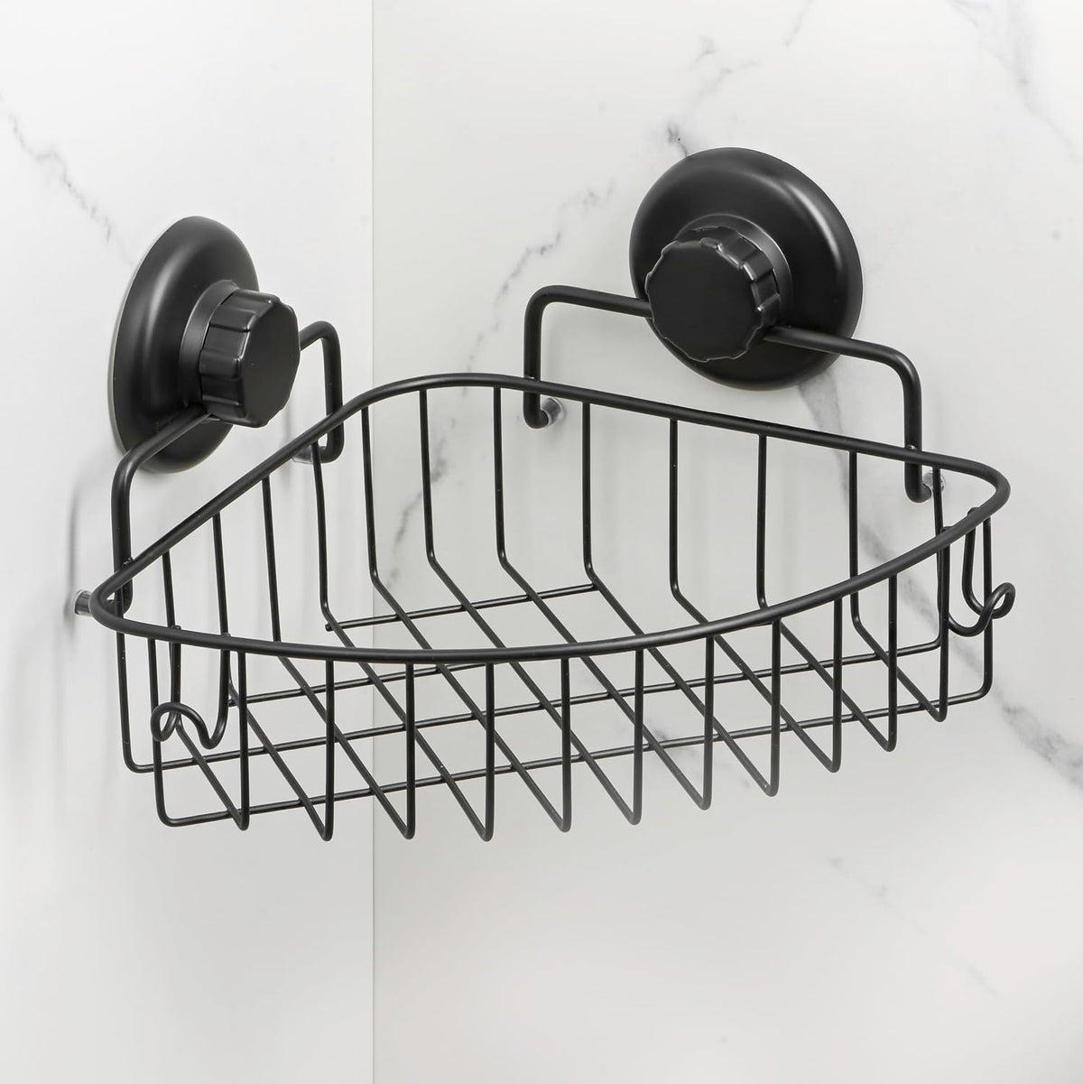 Corner Shower Caddy with Suction Cups and 3M Adhesive Mounting Discs for porous surfaces - Stainless Steel Basket for Bathroom Storage (Chrome)
