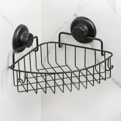 Corner Shower Caddy with Suction Cups and 3M Adhesive Mounting Discs for porous surfaces - Stainless Steel Basket for Bathroom Storage (Chrome)