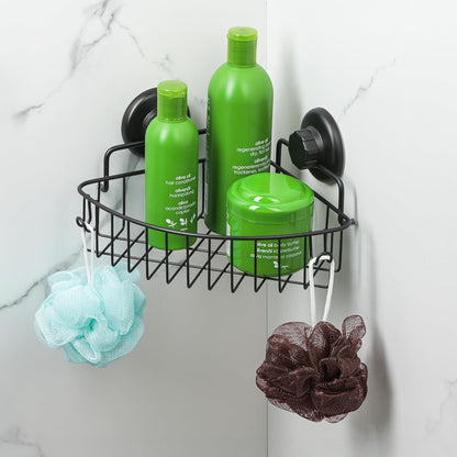 Corner Shower Caddy with Suction Cups and 3M Adhesive Mounting Discs for porous surfaces - Stainless Steel Basket for Bathroom Storage (Chrome)
