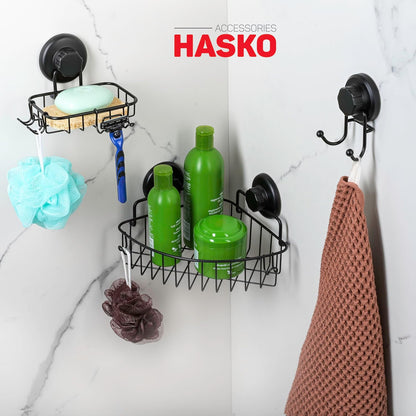 Corner Shower Caddy with Suction Cups and 3M Adhesive Mounting Discs for porous surfaces - Stainless Steel Basket for Bathroom Storage (Chrome)