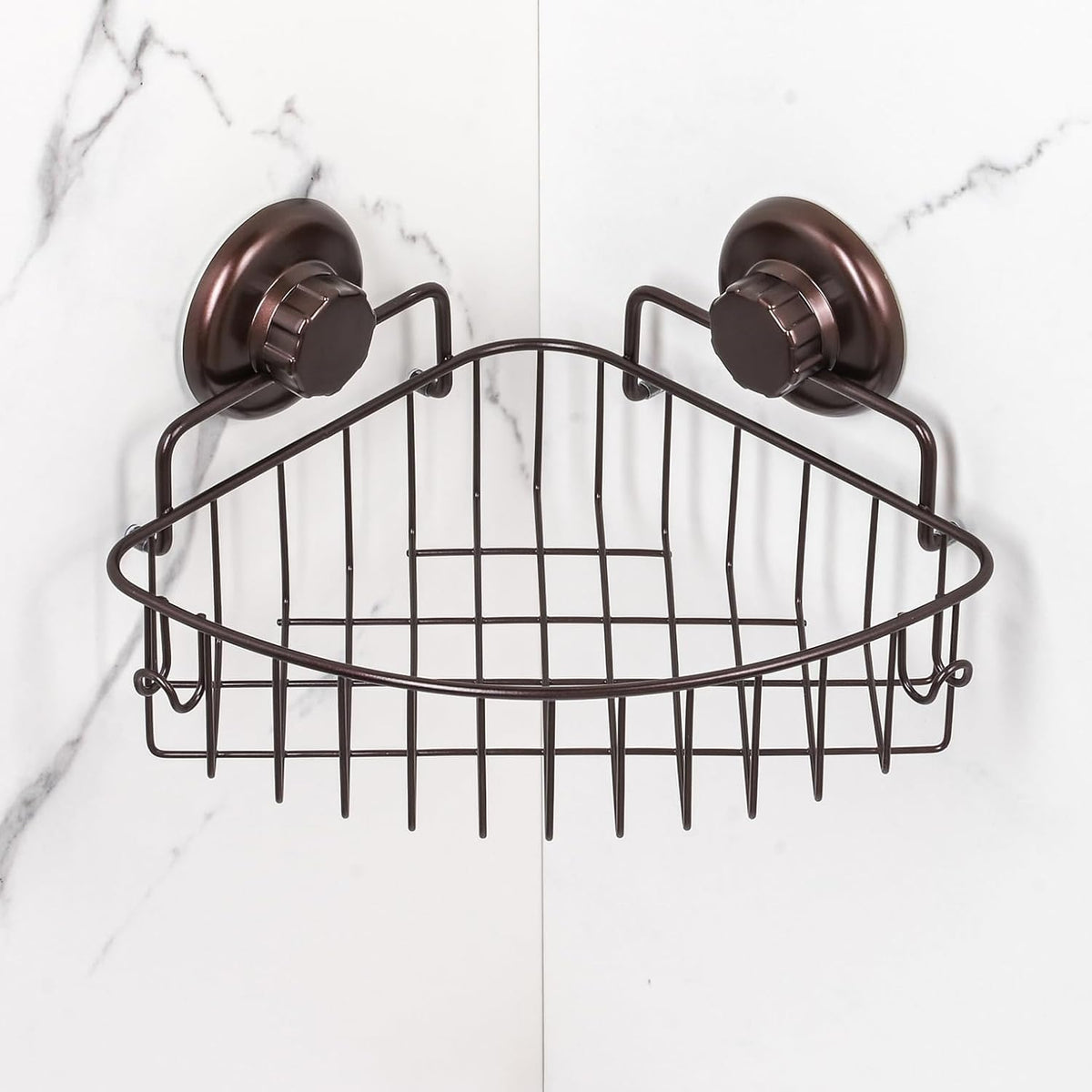 Corner Shower Caddy with Suction Cups and 3M Adhesive Mounting Discs for porous surfaces - Stainless Steel Basket for Bathroom Storage (Chrome)