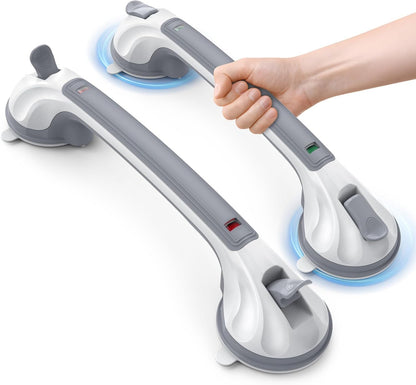 Grab Bars for Bathtubs and Showers, 16.8 Inch Non-Slip Suction Grab Bar for Elderly Seniors, No Drilling Removable Shower Handle, Safety Handrail for Bathroom Bathtub Toilet, 2 Pack
