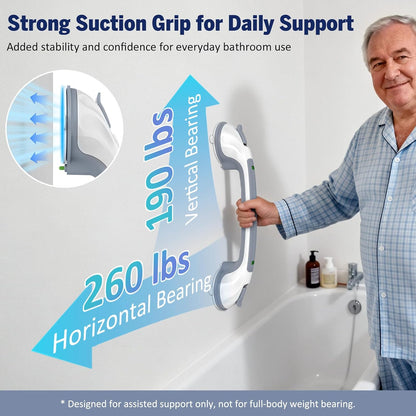 Grab Bars for Bathtubs and Showers, 16.8 Inch Non-Slip Suction Grab Bar for Elderly Seniors, No Drilling Removable Shower Handle, Safety Handrail for Bathroom Bathtub Toilet, 2 Pack
