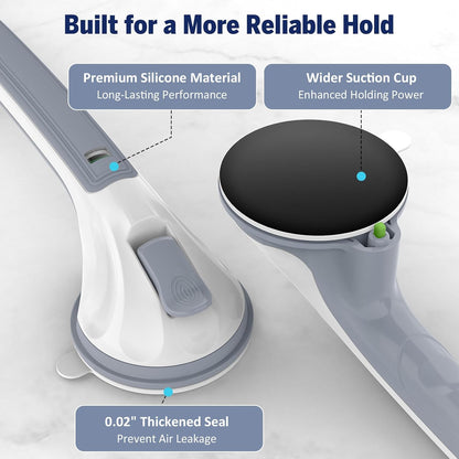 Grab Bars for Bathtubs and Showers, 16.8 Inch Non-Slip Suction Grab Bar for Elderly Seniors, No Drilling Removable Shower Handle, Safety Handrail for Bathroom Bathtub Toilet, 2 Pack